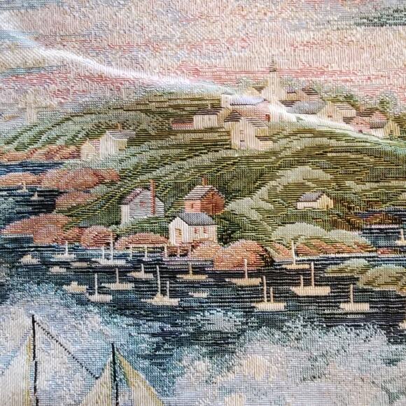 VTG 27x27 Tapestry Fabric Sample LaCrosse Furniture Co Country Nautical Landscap - Picture 7 of 7